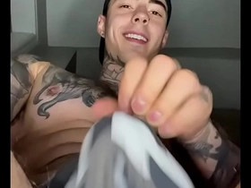 Jakipz in a jock strap playing with his bulge and cumming