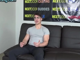 Muscled solo stud with glasses wanks and cums on the casting