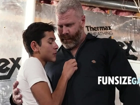 Twink meets handyman in basement and gets handsy