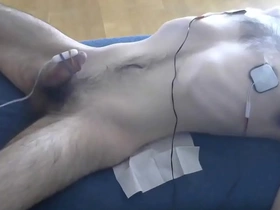 Male tied, edged with vibrator and nipple estim
