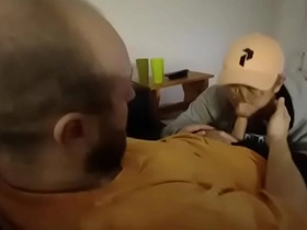 Hot sucked on sofa